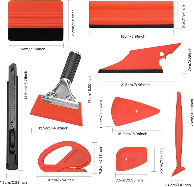 ValueMax Window Tint Kit 10PCS Car Vinyl Wrap Tools Protective Film Installation Set Including Rubber Vinyl Squeegees, Felt Squeegees, Safety Cutter Knife, Utility Knife with Blades