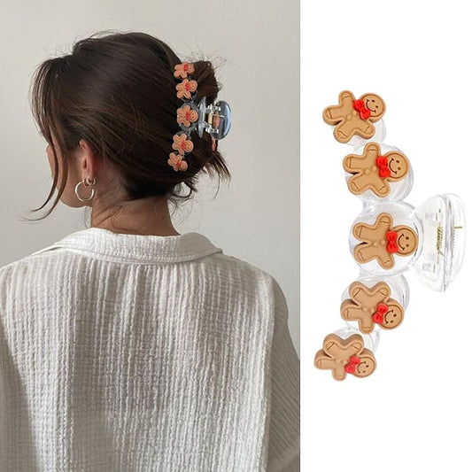 1Pcs Christmas Hair Clips, 5D Stereoscopic Gingerbread Man Design Hair Claw Clips for Thick/Thin Hair, Large Size Christmas Hair Accessories, Xmas Strong Hold Clamp Jaw Clips for Women Hair Supplies