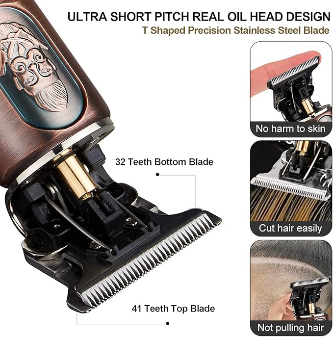 Ornate Hair Clippers for Men, Cordless Edgers Clippers Professional Hair & Beard Trimmer for Barber Pro Zero Gapped T-Blade Trimmer with LCD Display, Rose Gold