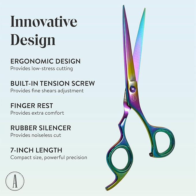 ANDUSTRIAL - Professional Hair Cutting And Thinning Scissors/Shears For Men/Women/Home/Salon - Premium High Carbon Steel Quality - Smooth And Sharp - 7 Inch, Multi Colored