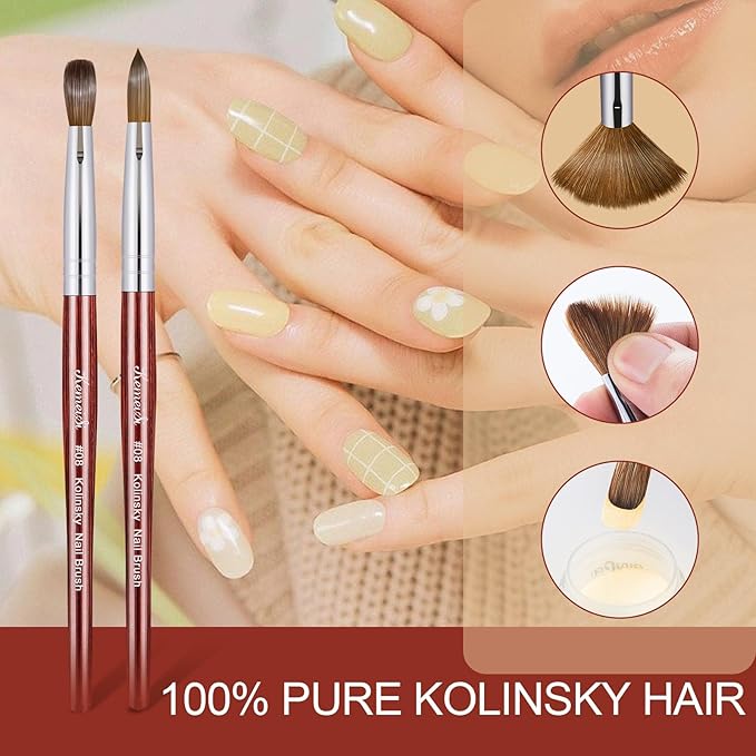 Acrylic Nail Brush Size 8,KEMEISI 100% Pure Kolinsky Nail Art Brushes Wood Handle Oval Shaped Acrylic Powder Nail Design Tools for Professional Manicure DIY Home Salon (Red)