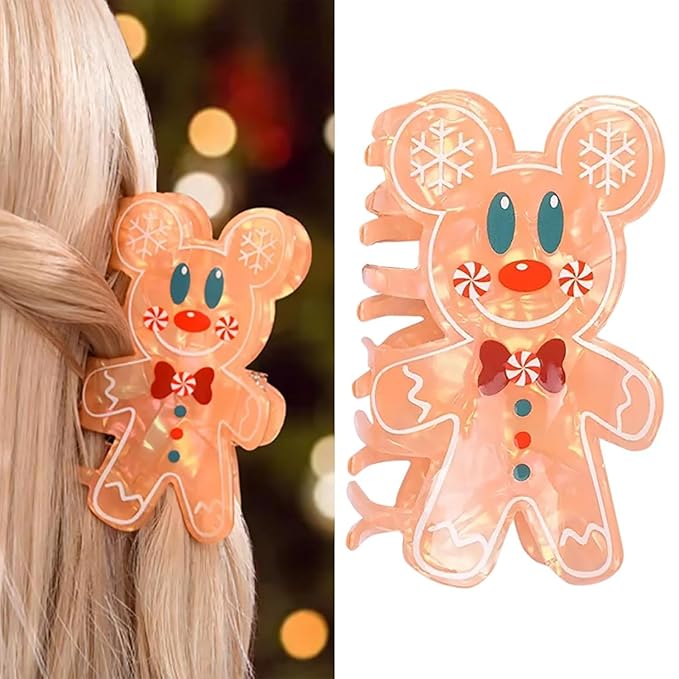 Glitter Gingerbread Man Hair Clips - Christmas Cute Reindeer Hair Claw Clips Winter Holiday Strong Grip Clips for Thick/Thin Christmas Large Acrylic Hair Hairpin Accessories for Festival Decor
