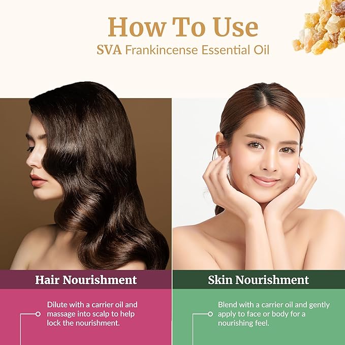 SVA Frankincense Essential Oil – 1/3 Fl Oz – 100% Natural Boswellia Carterii Oil - for Diffuser, Hair Care, Face, Skin Care, Aromatherapy, Scalp and Body Massage, Soap and Candle Making