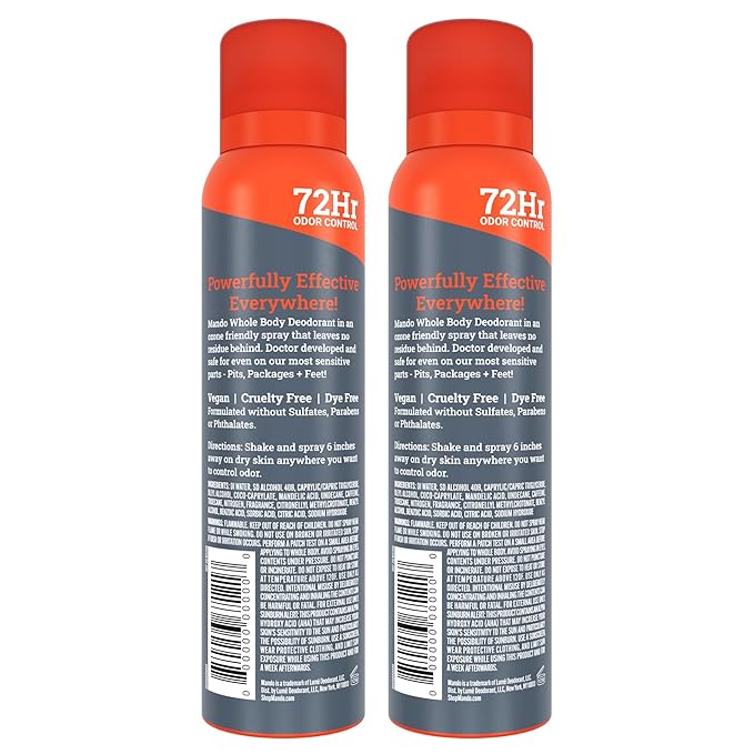 Mando Whole Body Deodorant For Men - Invisible Spray Deodorant - 72 Hour Odor Control - Low Irritation Formula - Aluminum Free, Benzene Free - 3.6 ounce Cans (Pack of 2) - Mt Fuji