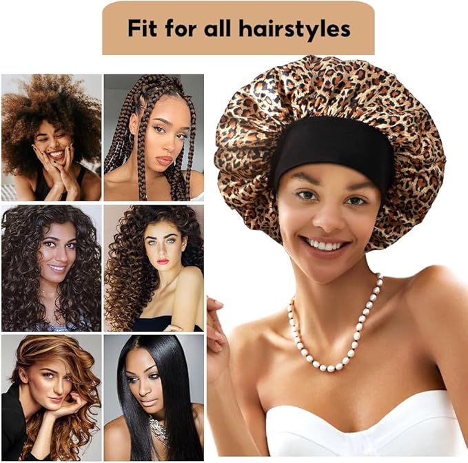 3+3 Large Satin Bonnets with Scrunchies for Women, Wide Band Hair Bonnet for Sleeping Braids Curly Hair