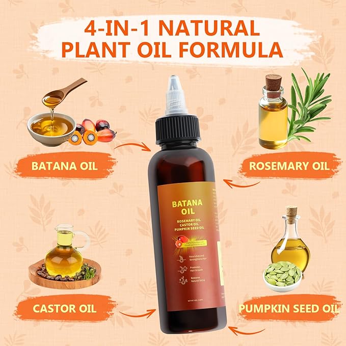 Natural Batana oil for hair growth,Batana Oil, Rosemary，Castor Oil，Pumpkin Seed Oil，4in1 Liquid Batana Hair Oil for All Hair Types (1PCS)