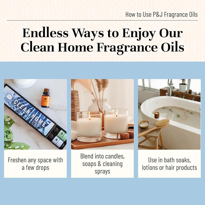 P&J Fragrance Oil Clean Home Set | Lemongrass, Fresh Cotton, Clean & Fresh, Aloe, Bamboo, Orange Candle Scents for Candle Making, Freshie Scent, Soap Making Supplies, Diffuser Oil Scents