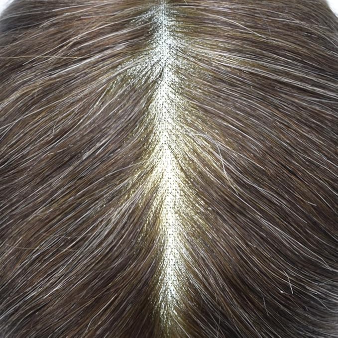 FACE MIRACLE Mens Toupee Lace Front Hairpieces Soft Human Hair Replacement System Natural Hairline Toupee for Men Poly V-Looped Mens hair Units 7"X9" #220 2# DARKEST BROWN WITH 20% SYNTHETIC GREY