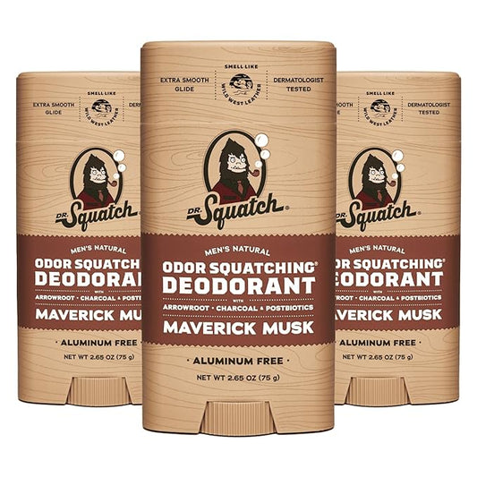 Dr. Squatch Natural Deodorant for Men - Odor-Squatching Aluminum Free - Maverick Musk (2.65 oz, 3-Pack)