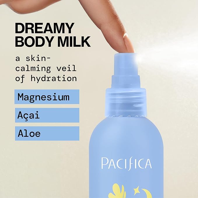 Pacifica Dream Milk Magnesium Spray for Sleep & Relaxation - Natural Magnesium Body Mist Infused with Lavender, Chamomile & Essential Oils, Vegan & Cruelty-Free, Clean Beauty, 4 fl oz
