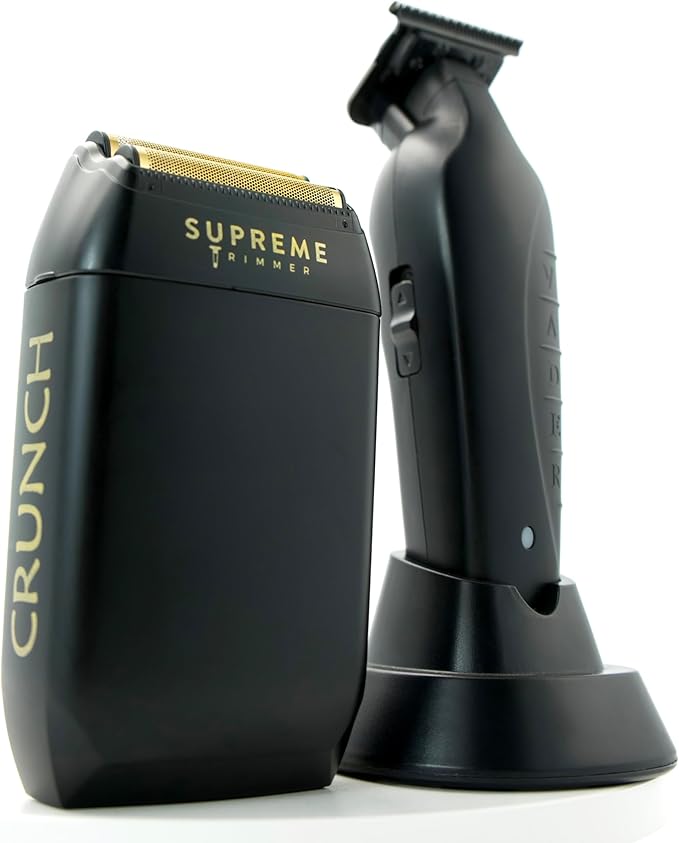 Supreme Trimmer Vader Trimmer & Crunch Foil Shaver Barber Haircutting Kit | Professional DLC T-Blade Beard Trimmer ST3778 & STF602 Waterproof IPX6 Shaver Set | (Black)