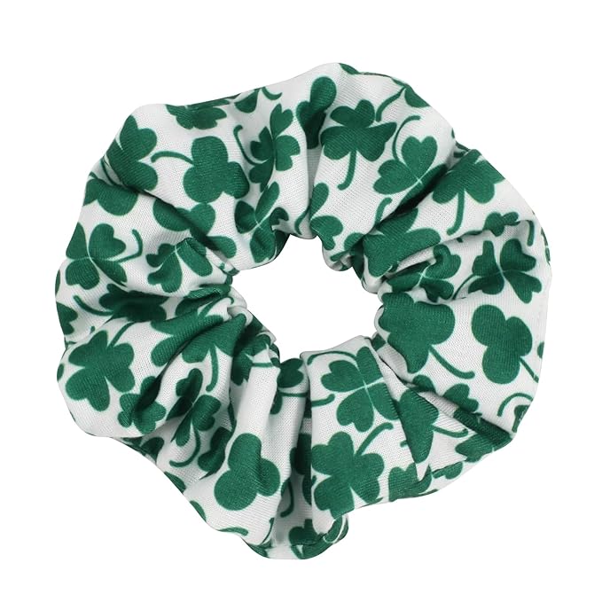 Green Shamrock and Rainbow Elastic Hair Scrunchies - 12PCS Gifts for Women & Teen Girls, St. Patrick's Day Decor Hair Accessories