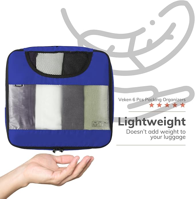 Veken 6 Set Compression Packing Cubes for Travel Essentials Luggage Accessories