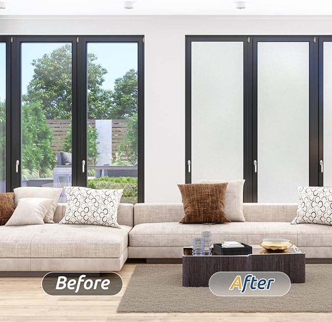 rabbitgoo Window Privacy Film, Frosted Glass Window Clings, Static Cling UV Heat Blocking Door Stickers for Home Bathroom, Removable Indoor Decal Coverings Day and Night, Pure, 11.8 x 78.7 Inches