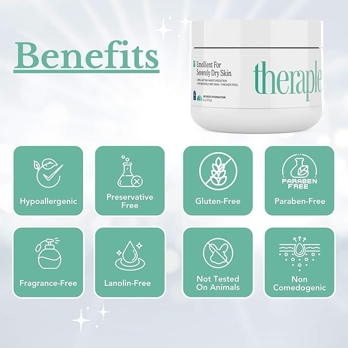 THERAPLEX Emollient Cream for Dry Skin - No Parabens or Preservatives, Noncomedogenic, Fragrance-free, Dermatologist Recommended - Long-lasting Moisturizing Cream and Heaviest Hydration (6 Oz)