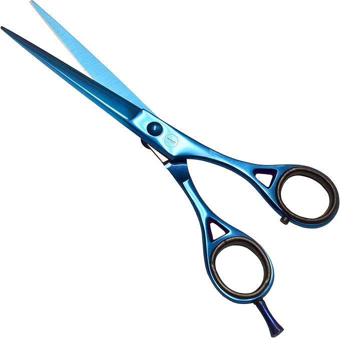 ANDUSTRIAL - Professional Hair Cutting Scissors/Shears For Men/Women/Home/Salon - Premium High Carbon Steel Quality - Smooth And Sharp - Double Notch - 6 Inch, Blue