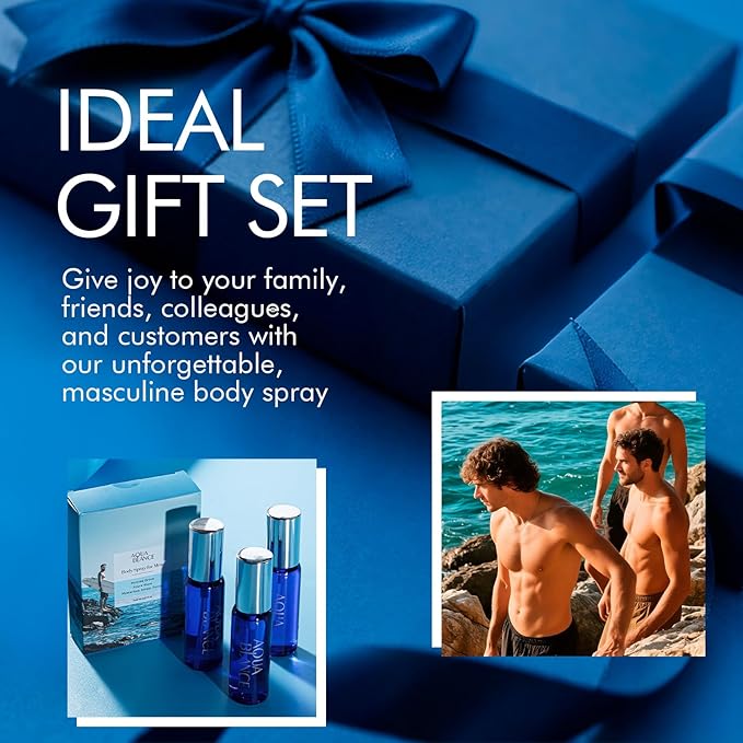 Mens Body Spray, Travel Size Body Spray For Men, long lasting, 3-Pack Set, each 2.1 Fl Oz, Notes of Lemon, Amber, Oud, Leather