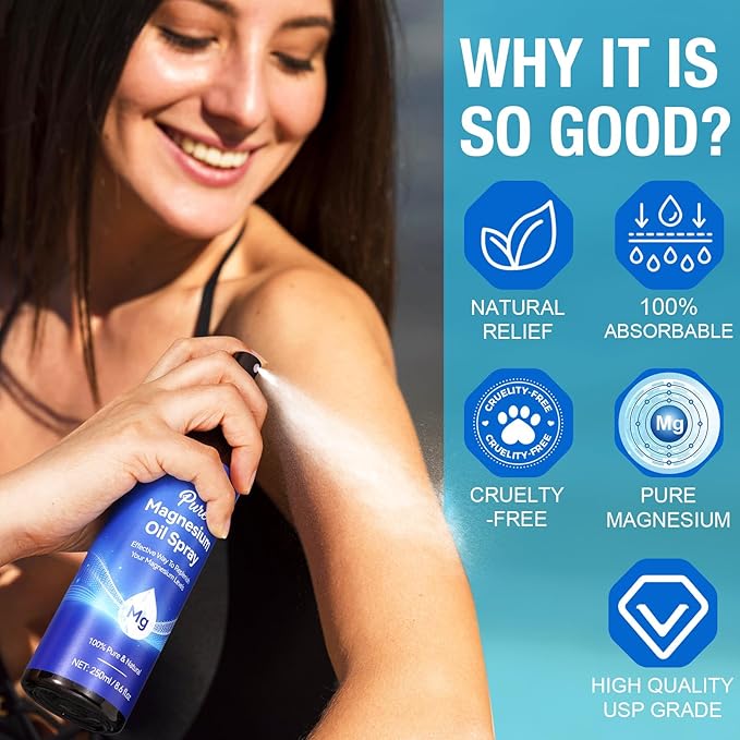 Magnesium Oil Spray 8.6Fl Oz, 2Pack Pure Magnesium Spray for Feet, Body and Skin, Topical Mg Oil, Easy to Absorb