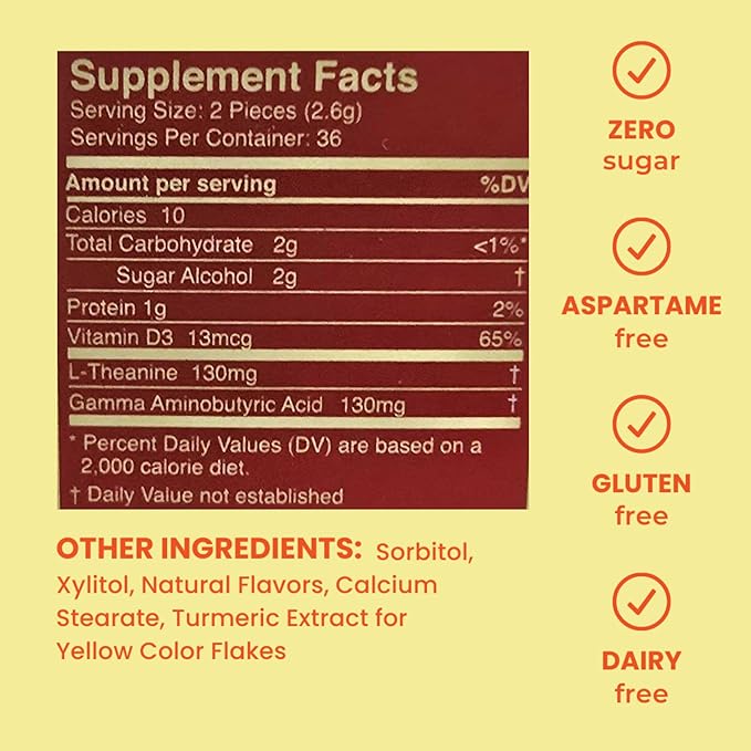 NeuroGum Calm & Clarity Mints (Honey Lemon, 72 Pieces) | GABA + L-Theanine + Vitamin D3 | Sugar Free Mood & Stress Relief Supplement