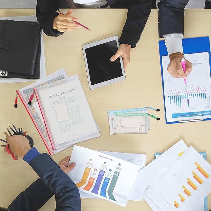 EOOUT 8pcs Mesh Zipper Pouch - 8 Sizes Waterproof Zipper Bags, 8 Colors Waterproof Plastic for Travel Storage, Office Appliances