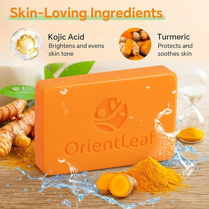 Kojic Acid and Turmeric Soap for Dark Spots Remover, Brightening, Hyperpigmentation for Face, 4oz x 2 BARS
