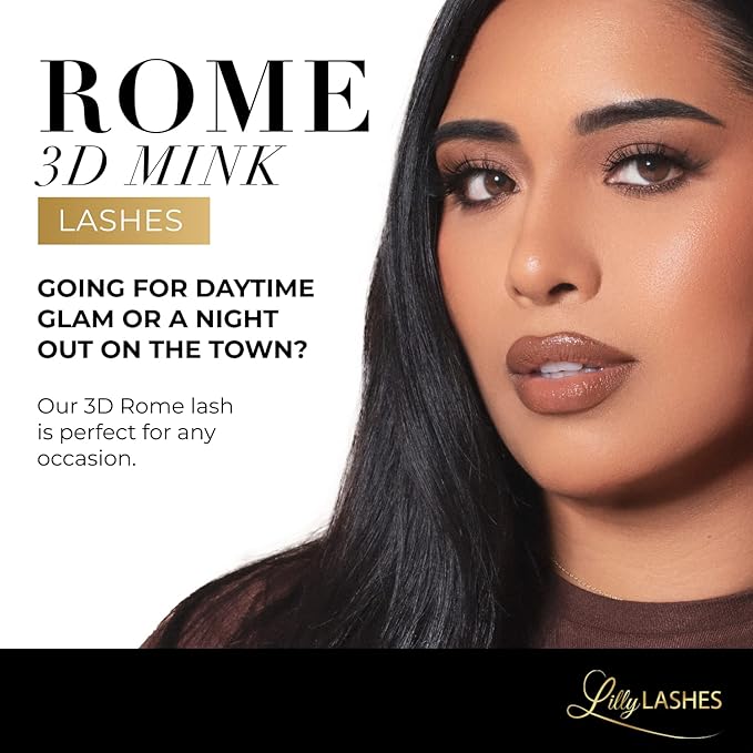 Lilly Lashes Rome 3D Mink Lashes, Mink Eyelashes, The Original Lilly Lash For Wispy & Natural Look, Reusable Eyelashes up to 25x, Fluffy Lashes, Strip Lashes, Lash Glue not Included