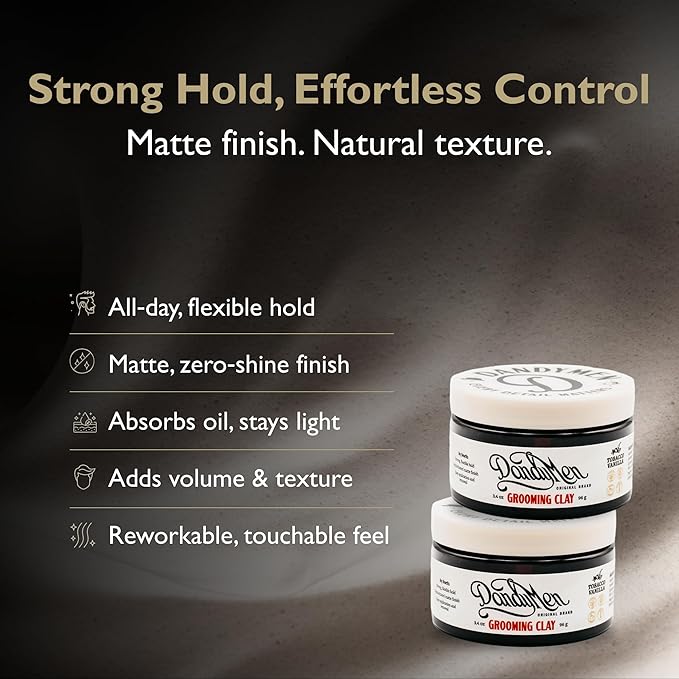 Grooming Clay – Strong Hold, Natural Matte Finish, and Flexible Styling with Kaolin Clay & Beeswax – Tobacco Vanilla Scent – 3.4 oz (2-pack)