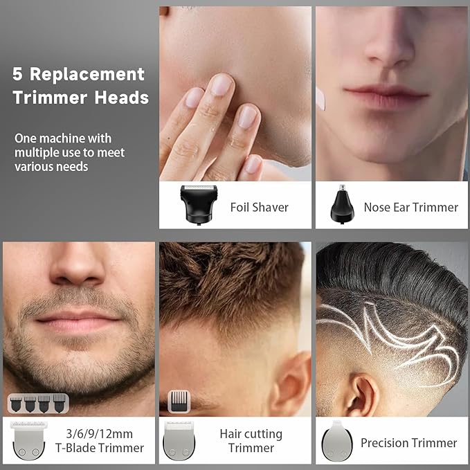 Beard Trimmer for Men 5 in 1 Electric Razor for Nose, Body, Face and Mustache Grooming Kit Cordless Hair Clipper Trimmer with Smart Charge Technology