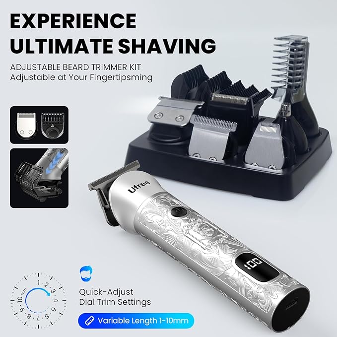 Ufree Beard Trimmer for Men, 7 in 1 Electric Shavers Razor, Cordless Hair Trimmer, Men's Grooming Kit for Body Hair, Nose, Face & Mustache, Birthday Gifts for Men, Husband Father