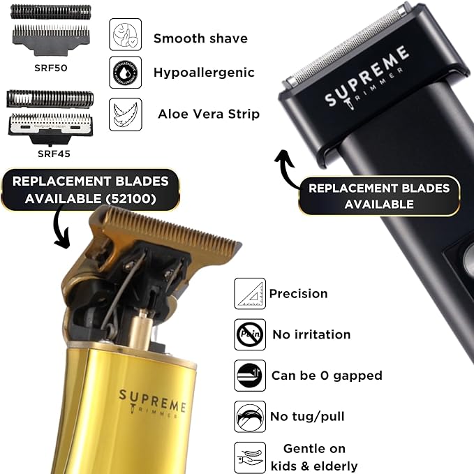 Supreme Trimmer 2-in-1 T-Fader Foil Shaver & T-Shaper Trimmer Set | ST5200 Beard Trimmer STF501 Electric Razor | Travel Hair Trimmer | Gold