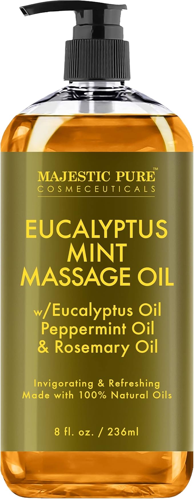 MAJESTIC PURE Eucalyptus Mint Massage Oil for Massage Therapy - Refreshing, and Relaxing - Natural Oils with Eucalyptus Essential Oil - for All Skin Types - Men and Women - 8 fl oz