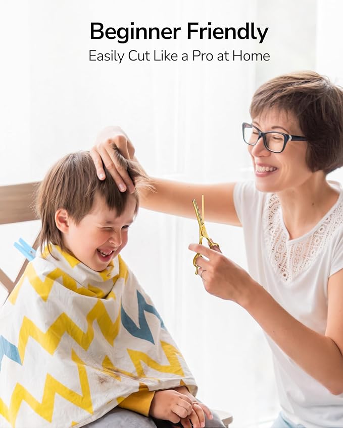 ULG Professional Texturizing & Thinning Shears - 6.5’’ Hair Cutting Scissors, Ultra Sharp Japanese Stainless Steel, Ambidextrous Ergonomic Handle for Barbers, Stylists, Salon & Home Use, Gold