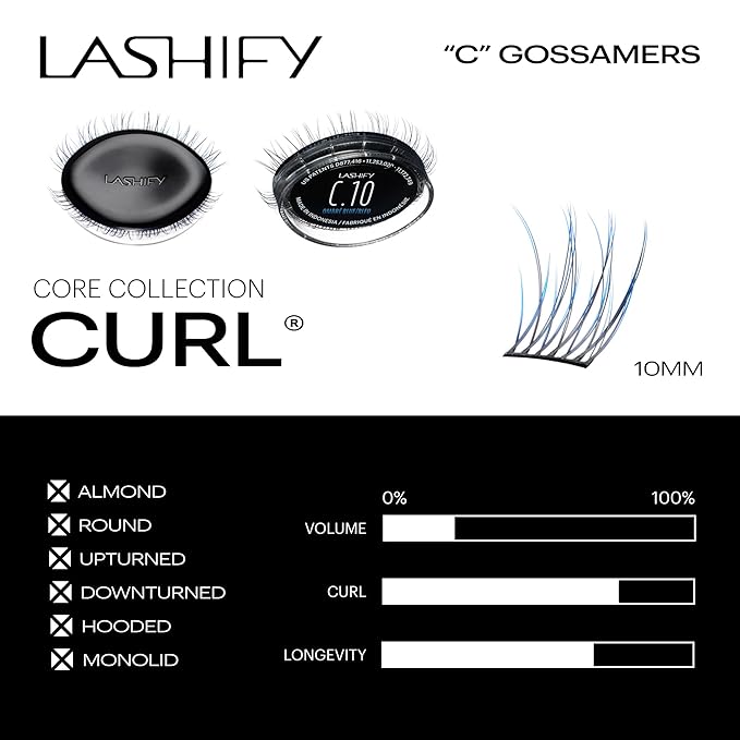 Lashify Curl 10mm Gossamer Eyelash Extensions Refill in Ombre Blue, Easy DIY False Lashes for a Natural Look