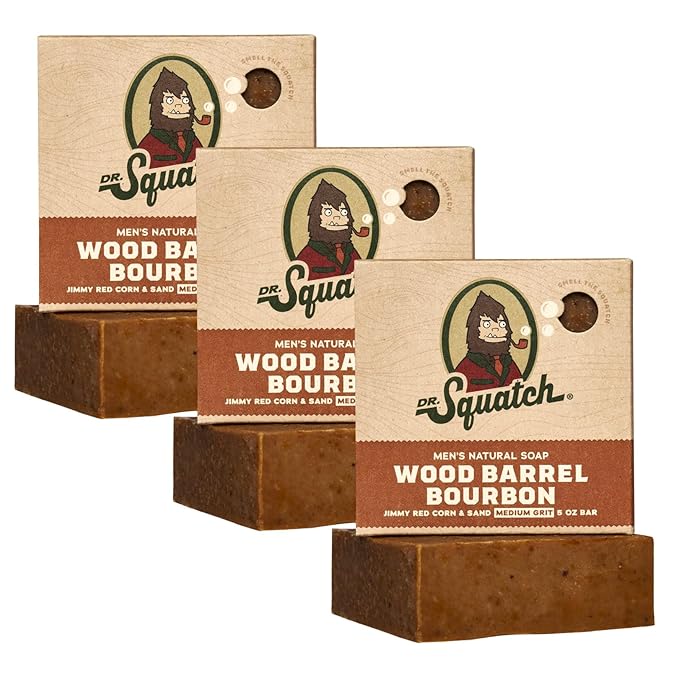 Dr. Squatch Natural Bar Soap for Men - Cold Process Soap with No Harsh Chemicals - Wood Barrel Bourbon (5 oz, 3-Pack)