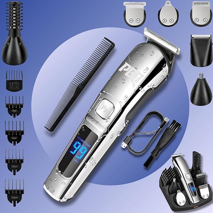 Trimmer for Men Features Waterproof Electric Razor for Your Needs Including Nose, Body, Face and Mustache, Cordless Hair Clippers Shavers for Men Grooming Kit, Silver Color