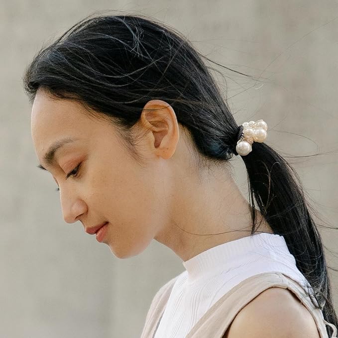 3Pcs Pearl Hair Ties Beaded Ponytail Holder Pearls Hair Scrunchies Fancy Rubber Bands Hairbands Decorative Stretchy Elastics Hair Accessories for Women Girls