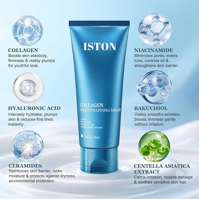ISTON Collagen Night Wrapping Mask for Glass Skin - Elasticity& Hydration Boost,Reduces Dullness&Radiant Skin| Easy Peel-Off Collagen Face Mask Skin Care