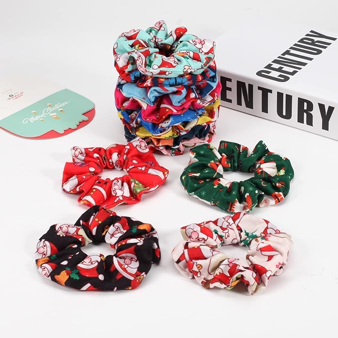 12 PCS Christmas Hair Scrunchies Snowflake Santa Christmas Tree Antlers Elk Snowman Hair Ties Soft Elastic Hair Bands for Women Girls Gifts Ponytail Holders Hair Accessories