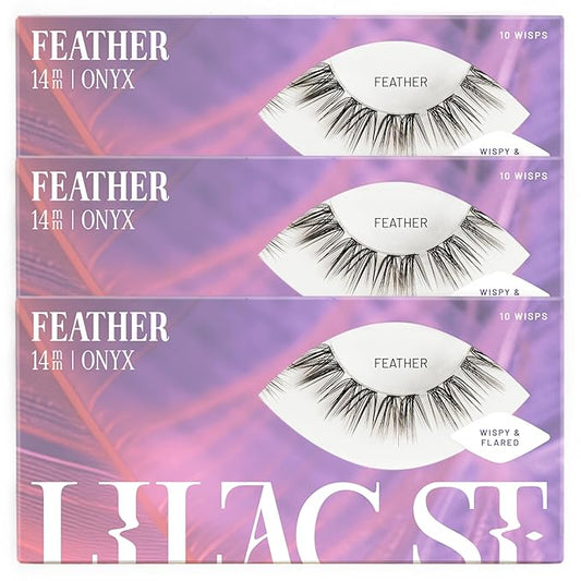 Lilac St - Feather Natural Faux Eyelash Clusters (14mm, 3 Pack) - Cat Eye Look - DIY Lash Extension Wisps - Lightweight & Lifelike - Lasts 10 Days - Cruelty Free, Vegan, Women Founded - 30 Lashes