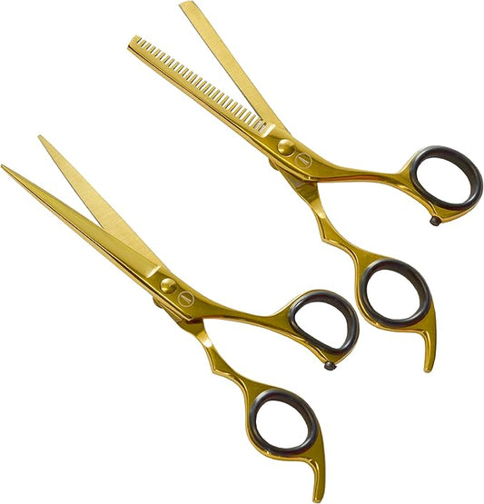 ANDUSTRIAL - Professional Hair Cutting And Thinning Scissors/Shears For Men/Women/Home/Salon - Premium High Carbon Steel Quality - Smooth And Sharp - 6.5 Inch, Gold