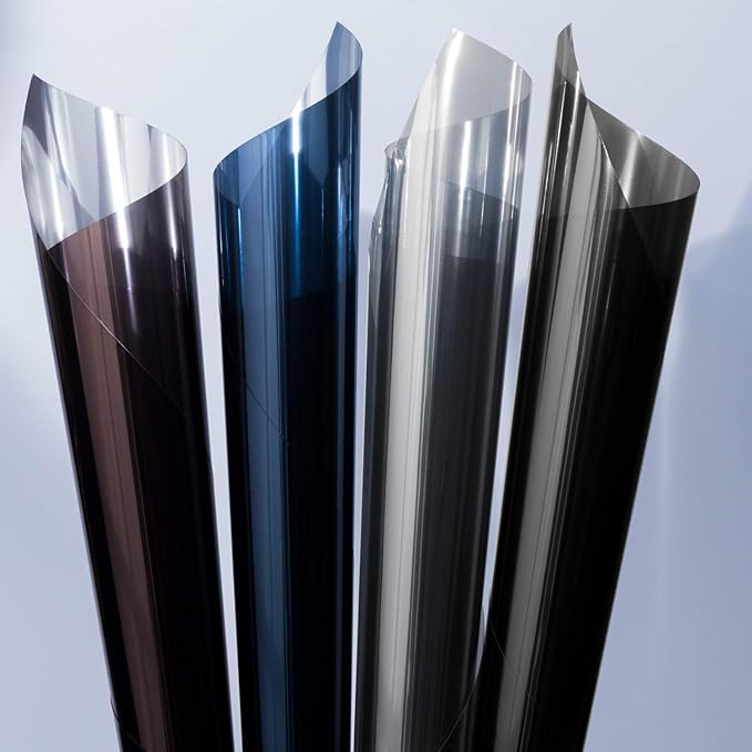 HIDBEA One Way Window Film, Daytime Privacy Sun Blocking Reflective Window Film No Glue Static Cling Heat Control Window Tinting Film for Home and Office, Black Silver, 35.4 x 393.7 Inch