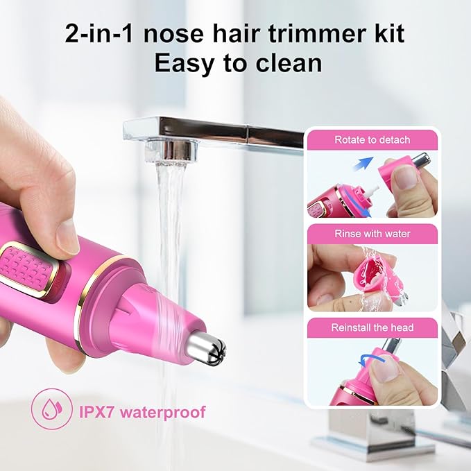 Nose Hair Trimmers for Women Men，Rechargeable Hair Trimmer 2 in 1 Painless Multifunctional Ear and Nose Hair Trimmer with IPX7 Waterproof Dual Edge Blades (Rose)