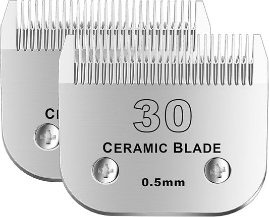 30# Detachable Pet Dog Grooming Clipper Ceramic Blade,Compatible with Andis Size 30 Cut Length 1/50"(1.5mm),Compatible with andis/wahl/Oster Dog Clippers 2PCS