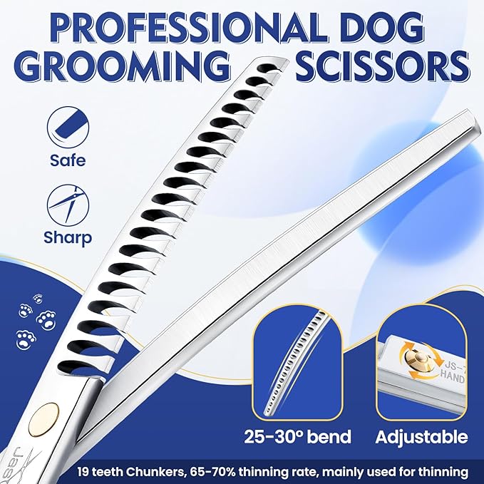 JASON 7.5 Inch Curved Chunker Scissors for Dog Grooming 19 Teeth Professional Downward Chunker Shears with Symmetric Handle Sharp Comfortable Christmas Gift