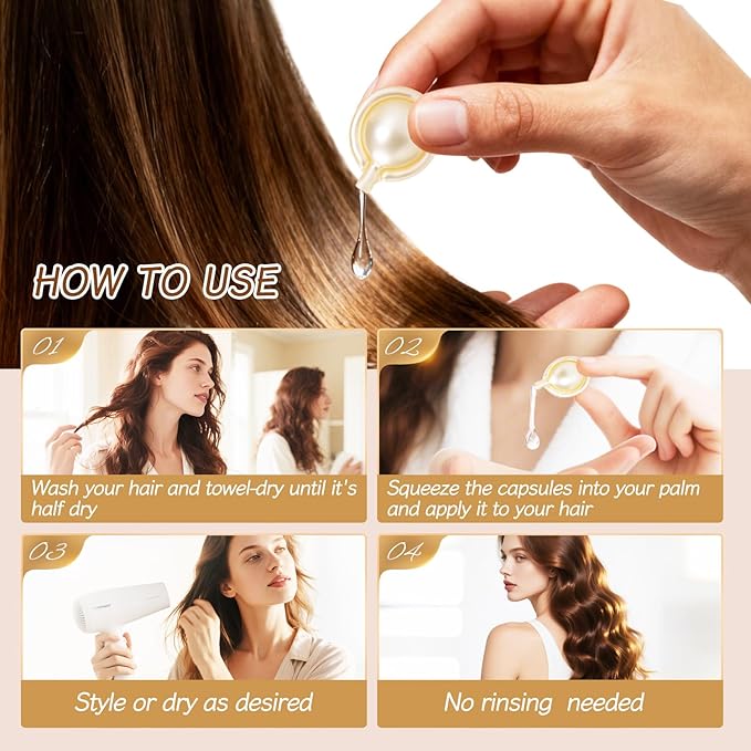 HOLLY HERBAL Coconut Hair Serum Capsules - 6 Nourishing Oils | Jojoba, Olive, Macadamia - Lightweight, Split Ends Repair & Frizz Control, Moisturizing No-Rinse Hair Treatment (30 Count)