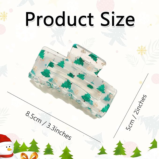 Christmas Tree Claw Clips,1pc Acrylic Hair Clip, Rectangular Large Hair Claw Clips for Thick/Thin Hair, Transparent Green Tree Design Medium Hairpin, Cute Hair Accessories for Christmas