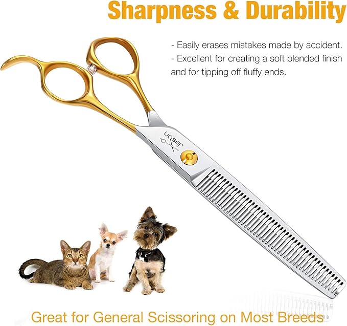 JASON 7.5" Thinning Shears for Dogs 40-Teeth Dog Grooming Blending Shear Professional Pet Thinners Blender Scissors Trimming Kit for Groomers Christmas Gift