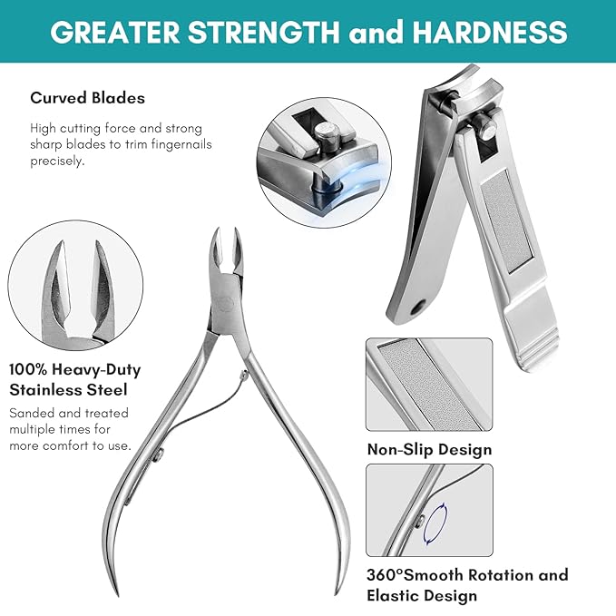 FAMILIFE Nail Kit, Professional Manicure Set Manicure Kit, 11 in 1 Stainless Steel Nail Clippers Set Pedicure Tools, Men Grooming Tool with Portable Blue Leather Travel Case Luxury Gifts for Him