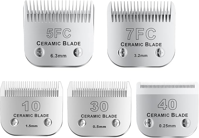 10Blades Dog Grooming Replacement Blades Compatible with Andis Pet Clipper/Oster A5/Wahl KM Series Dog Clipper,Ceramic Blade & Stainless Steel Blade (#10+30+40+5FC+7FC) 5Pack