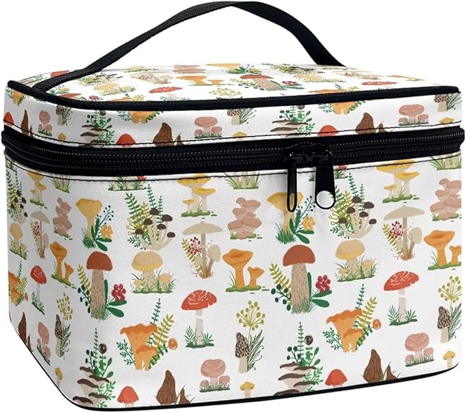 JoyLamoria Mushroom Blossoms Toiletry Bag Lightweight Cosmetic Bag Wallet Coin Purse